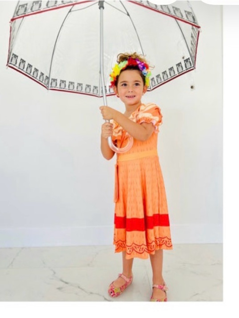 Girls Orange Eyelet Encanto Pepa Dress, Sz 7